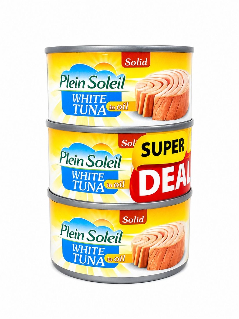 Plein Soleil white tuna solid in vegetable oil 3*185g - تونة بالزيت النباتي 