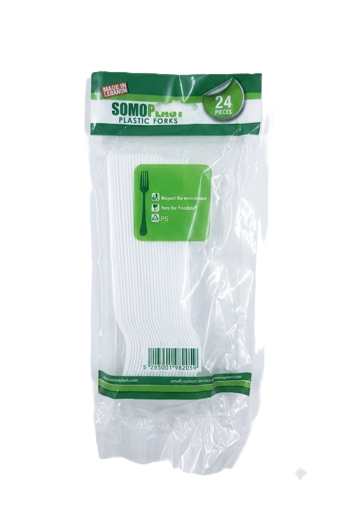 Somo Plast Plastic Forks White (24 Pcs) - سومو بلاست شوك بلاستيكية بيضاء (عبوة 24 قطعة)
