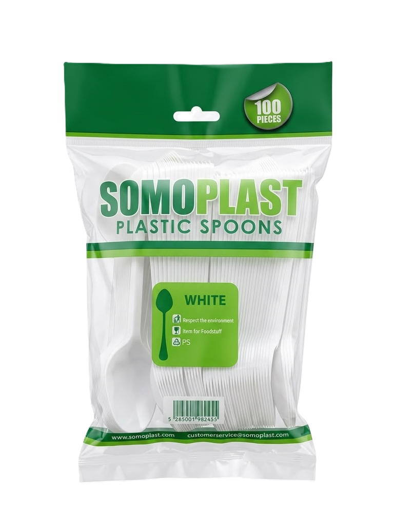 Somo Plast Plastic Spoons (100pcs) - سومو بلاست ملاعق بلاستيكية (عبوة 100 قطعة)