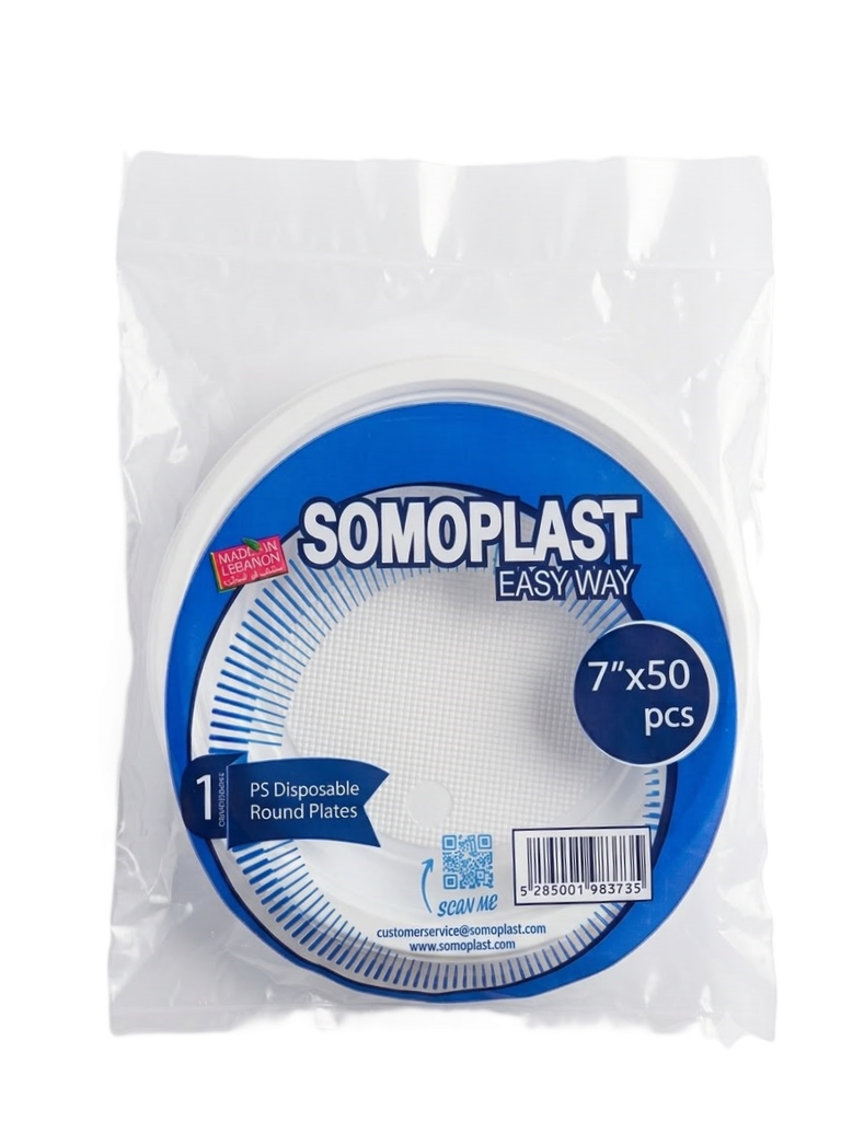 Somo Plast Plastic Plates 7 inch (50 pcs) - سومو بلاست أطباق بلاستيكية قياس 7 إنش (عبوة 50 قطعة)