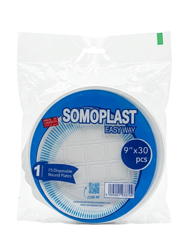 Somo Plast Plastic Plates 9 inch (30 pcs) - سومو بلاست أطباق بلاستيكية قياس 9 إنش (عبوة 30 قطعة)