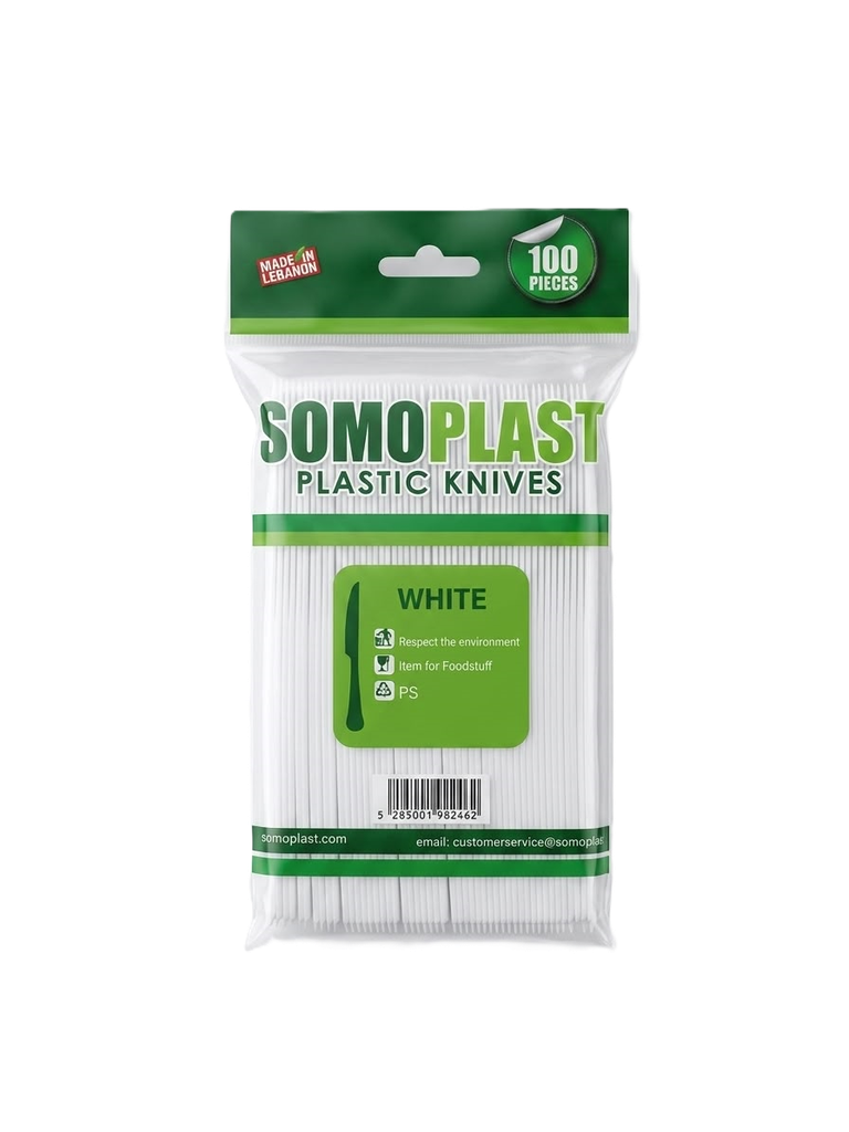 Somo Plast Plastic Knives White (100 Pcs) 