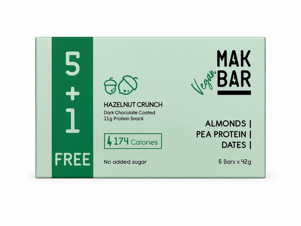 Mak Bar Vegan - Hazelnut Crunch (5+1)-  11g protein - 42g - بندق مقرمش 
