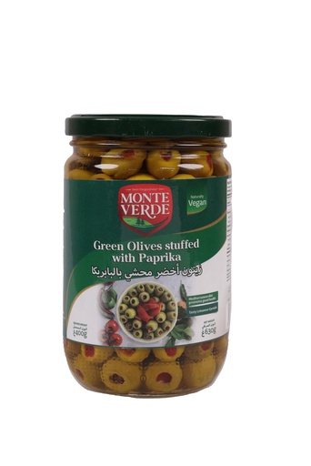 Green Olives - Stuffed Paprika 600g monte verde زيتون - محشي بالفلفل الحلو - Jar