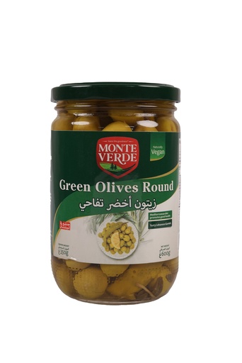 Green Olives Round 600g monte verde زيتون اخضر تفاحي