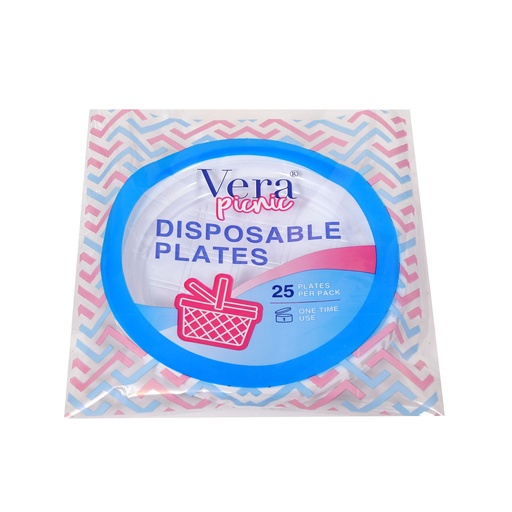 Vera Plastic Plates  (White, 22 Cm, 25 Plates, Heavy - Duty) -صحون بلاستيك 