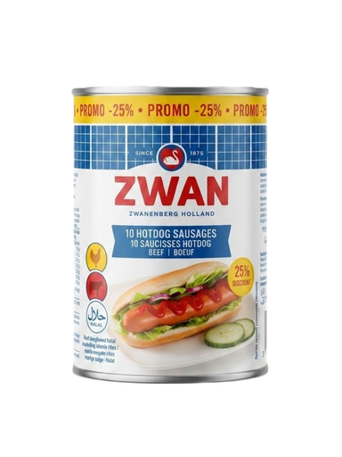 Zwan Beef Hot Dogs Tins 200g - Promo -25% - زوان هوت دوغ لحم بقري 