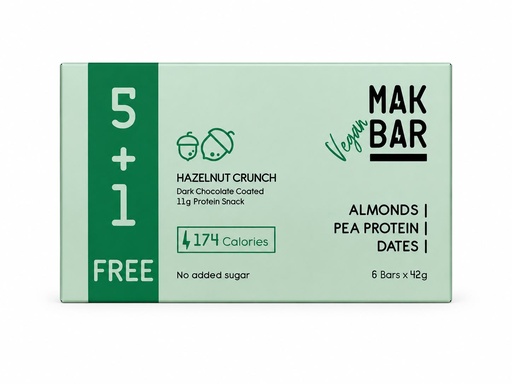 Mak Bar Vegan - Hazelnut Crunch (5+1)-  11g protein - 42g - بندق مقرمش 